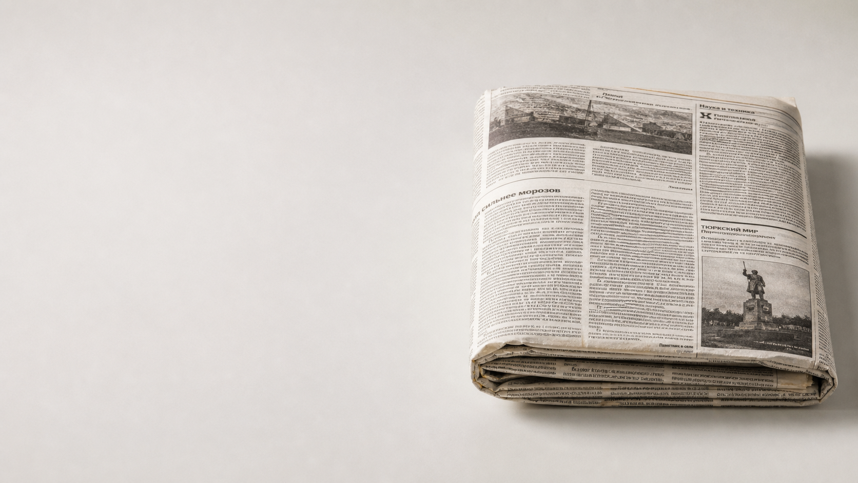Сложенная русская газета GAZETA Podstavka Pod Edu на светлой циклораме